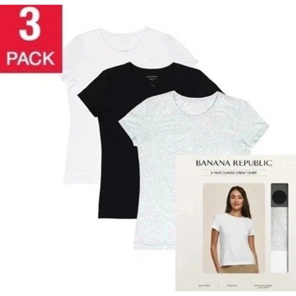 Banana Republic Women's 3-Pack Classic Crew T-Shirt White Gray Black Size M NWT